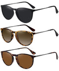 WOWSUN Retro Polarized Sunglasses Womens Trendy Round Classic Glasses - color: 3 Pack: Tortoise Brown+leopard Brown+black