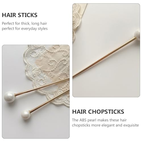 FOMIYES Metal Pearl Chopsticks Hair Sticks Set - 3 Pcs Chinese Hair Pins Clips for Women
