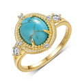 Genuine Turquoise Rings 14K Yellow Gold Rings Nature Gemstone Real Turquoise Jewelry for Women