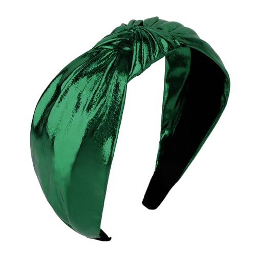 YISSION Metallic Green Knotted Headband for Women, Wide Twist Shiny Fabric Hairband, Fashion Hair Accessory for Everyday Wear, Parties, and Travel - color: Green