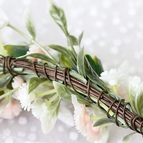Vivivalue Wedding Floral Crown Rose Flower Headband Hair Wreath Floral Headpiece Halo Boho with Ribbon Party Prom Photos - color: W