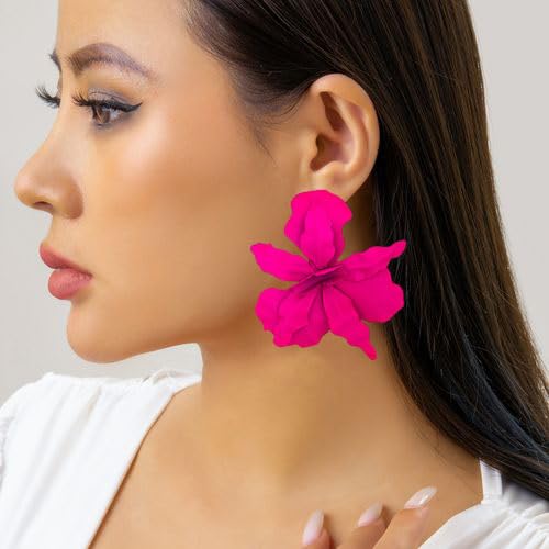 Large Flower Earrings For Women Fashionable Exaggerated Colorful Flower Earrings Vintage Elegant Statement Jewelry Accessories - style: Rose Red