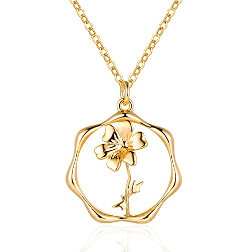 Gold Necklace for Women Birth Flower Necklaces 18K Gold Plated Custom Birth Month Floral Necklaces Birthday Gifts for Women - style: Gold-10-Cosmos