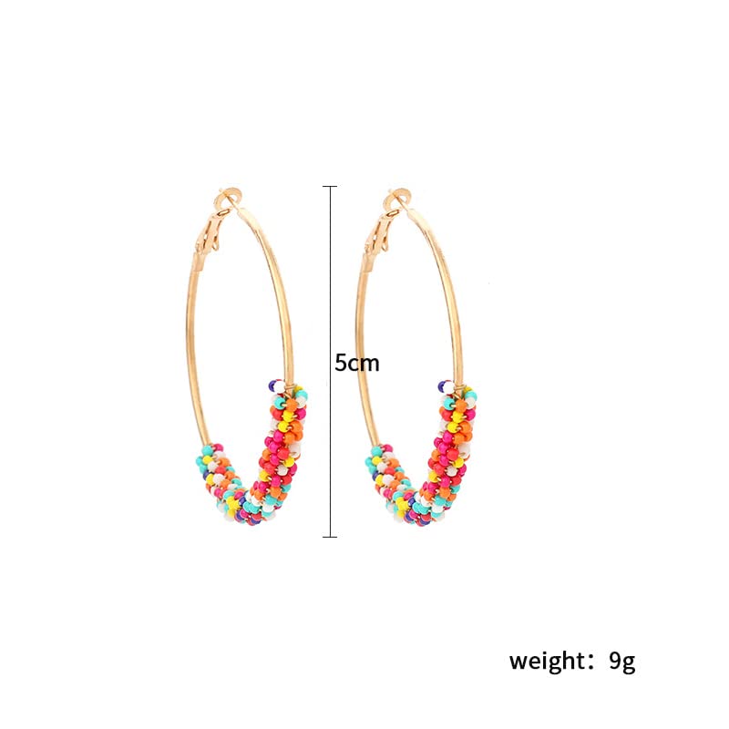 2 Pairs Bohemian Colorful Beads Circle Round Hoop Earrings Gold Hoop Dangle Earrings for Women Vintage Boho Jewelry - color: wide