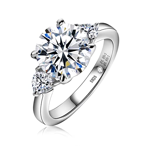 AnuClub Round/Emerald/Marquise Cut Moissanite 3 Stones Engagement Rings D Color VVS1 Round Cut 925 Sterling Silver Anniversary Wedding Promise Rings for Women - color: 4.6cttw Round Cut