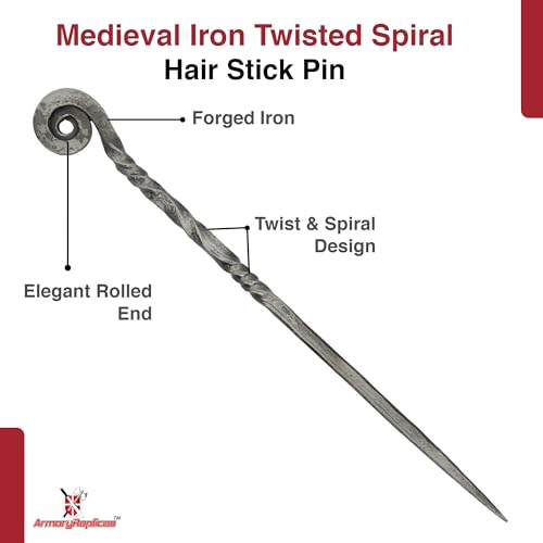 Armory Replicas Charming Countess Everyday Wear Forged Iron Twisted Spiral Design Medieval Hair Stick - Exquisite Gifts for Her, Perfect Renaissance Faire Accessory - style: Design6
