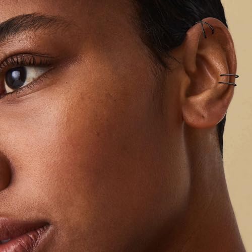 MILACOLATO 4Pcs 925 Sterling Silver Ear Cuffs for Women 14K Gold Plated Adjustable Ear Cuffs Non Piercing Minimalist Ear Cuff Earrings Fake Helix Cartilage Clip on Earrings Hypoallergenic - color: Black