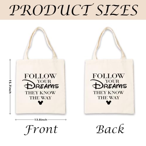 Canvas Tote Bag Aesthetic for Women,Reusable Canvas Cute Shoulder Bag for Grocery, Shopping, Beach & Daily Use - color: Follow Your Dreams