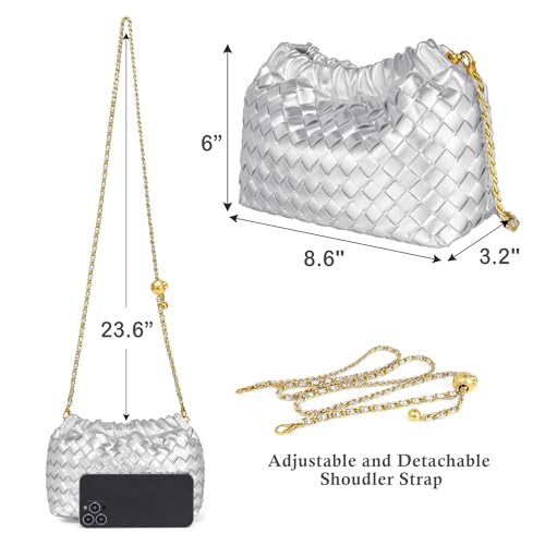 Joryin Woven Women's Crossbody Bag & Evening Purse, Trendy Dumpling Clutch & Hobo Cloud Shoulder Bag Trendy Dumpling Clutch - color: Woven Leather-silver