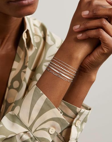 DEARMAY Sterling Silver Plated Bracelets Set for Women Waterproof, Non Tarnish Sterling Silver Link Chain Bracelets Pack Dainty, Fashion Jewelry Gifts for Everyday Comfortable - color: 6Pcs Silver Bracelets C