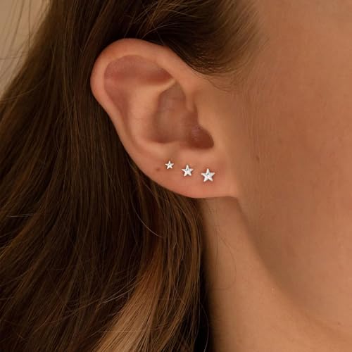 VRIUA 20G Tiny Flat Back Earrings for Women - 14K Gold/Silver Plated Small Flat Back Stud Earrings Hypoallergenic Cartilage Helix Piercing Jewelry - color: 4/5/6mm-Star Flat Silver