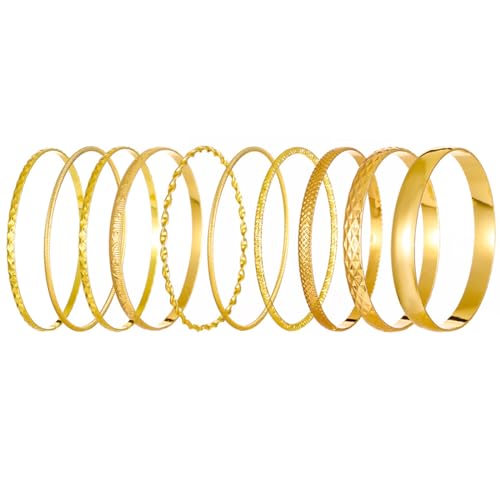 IFKM Gold Chain Bracelets Set for Women, 14K Gold Plated Multiple Layered Stackable Open Cuff Bangle Bracelet Anklet Bracelets Adjustable Link Tennis Beads Italian Cuban Jewelry for Women Gift - style: 10PCS Stack