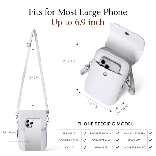befen Genuine Leather Small Crossbody Bags for Women, Multi Pocket Cell Phone Crossbody Purse with RFID Blocking Card Slots - color: White