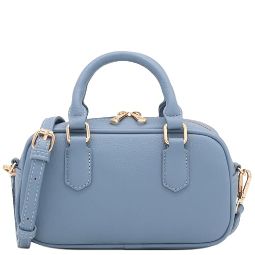 FashionPuzzle Mini PU Leather Satchel Purse Top Handle Crossbody Bag - color: Blue Grey