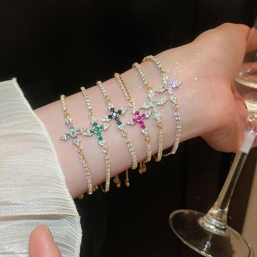VIBILIA Bracelets for Women, Cross Bracelets for Women Trendy, Dainty Tennis Bracelet, Catholic Gift for Mom Daughter Wife Sister Friend, Communion Gift on Birthday Valentine's Day Easter Mother's Day - color: C. Gold-Purple