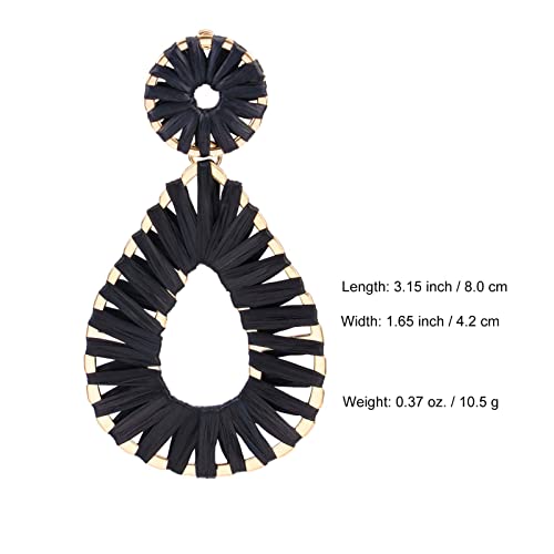 Raffia Teardrop Dangle Earrings Handmad Statement Drop Earrings - color: Black