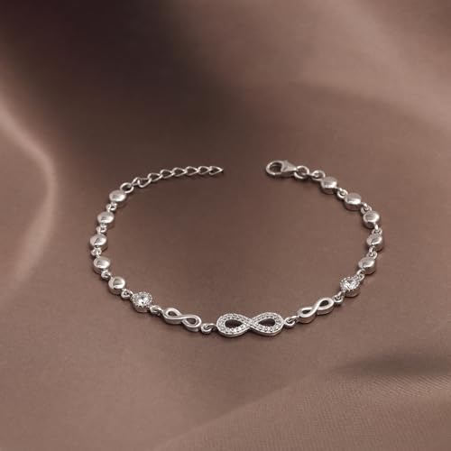 LeCalla 925 Sterling Silver Bracelet Jewelry Gift | Lightweight Italian Design Adjustable Love Bracelet | Link Chain with Lobster Claw Clasp Bracelet for Women Daughter Friendship Bracelet - color: CZ Infinity Love