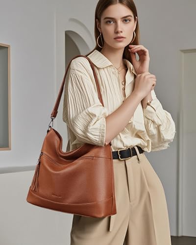 MASINTOR Hobo Crossbody Bags for Women, 2 in 1 Convertible Leather Crossbody Purse Handbags Shoulder Bags with Tassel - color: Brown