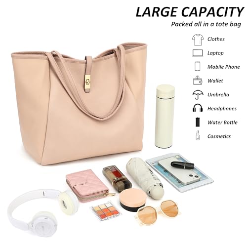 TANTOMI Tote Bag for Women Vegan Leather Purses and Handbags Ladies Waterproof Big Shoulder Bag for Travel - color: A-dark Pink
