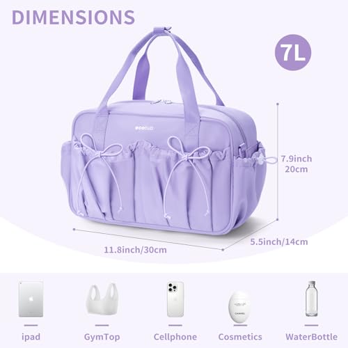 ECOHUB Small Gym Bag for Women, Mini Gym Duffle Bag with Wet Compartment, Bowknot Sports Bag, Cute Gym Tote Bag Dance Yoga Workout Travel Bags Lavender - color: Lavender