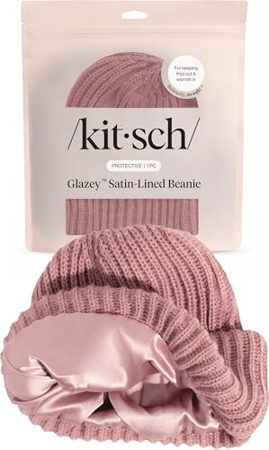 Kitsch Glazey™ Satin Lined Beanie for Men and Women – Cozy Winter & Anti Frizz Beanies for Men, Stylish Hat for All Hair Type - color: Blush