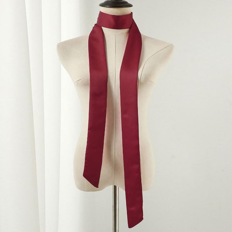 Long Thin Skinny Scarf Satin Neckerchief Ribbon Tie Waist Belt for Women - color: Burgundy