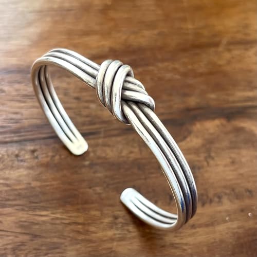 Handmade Sterling Silver Knot Cuff Bracelet, Minimalist Rustic Simple Tied Silver Wires, Adjustable Cuff, Women size M-L, Men size S-M, Gift for Her or Him