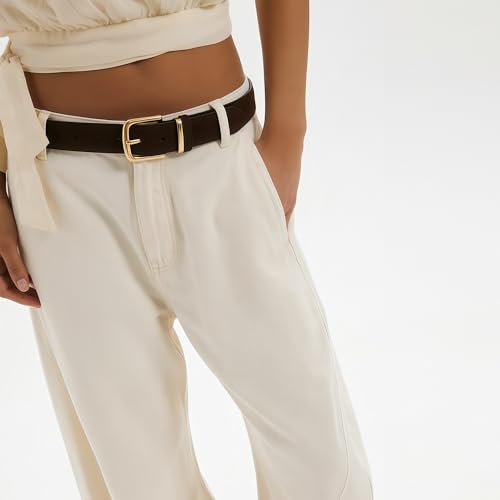 HOTWILL Women Suede Belt for Jeans Dresses Fashion Chunky Ladies Waist Belts with Gold Buckle - color: Coffee, size: Medium: 29"-32" (Pant 8-10)