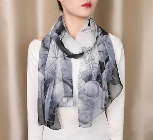 Xyueanlo Scarfs for Women Fashion Scarves Print Pattern Lightweight Sunscreen Scarf Wraps Shawls - color: Lotus Black White