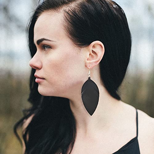Leather Earrings for Women Dangle Large Soft Leather Handmade Fringe Feather Lightweight Tear Drop Earrings for Women Girls Jewelry Gift