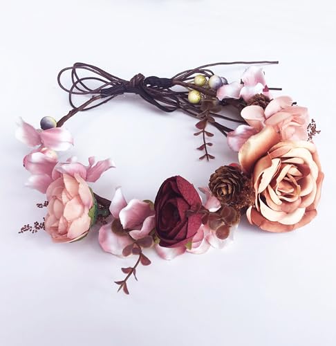 Vivivalue Fairy Floral Crown Woodland Elf flower Headband Elven Wreath for Women Halloween Wedding Cosplay Photo Props Renaissance Brown - color: 6