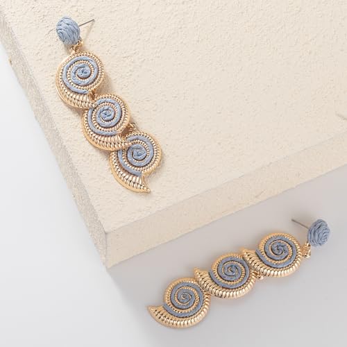Boho Raffia Earrings Starfish Shell Seashell Dangle Drop Earrings Cute Statemnet Trendy Jewelry Summer Beach Outfits for Women - color: Lilac, size: Seashell