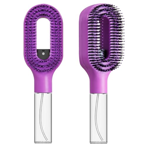 2-in-1 Manual Non-Electric Detangler Hair Brush with Built-In Mister Spray, Wet & Dry Detangling Brush for Curly, Wavy & Straight Hair, No-Tangle Anti-Frizz Brush，Reservoir 50ml.(Purple) - color: Purple