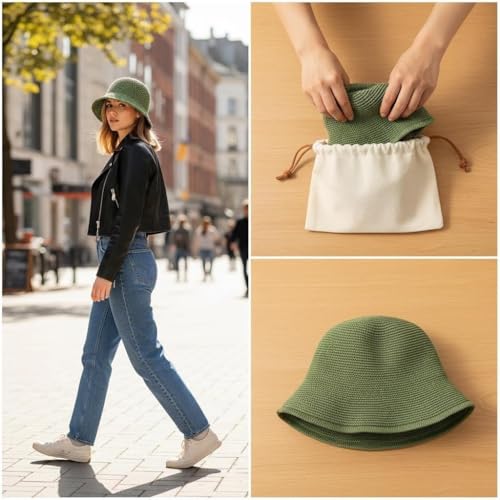 Women Straw Hat Beach Sun Cap Foldable Paper Knitted for Travel Summer Vacation Soft Lightweight Breathable - color: Green