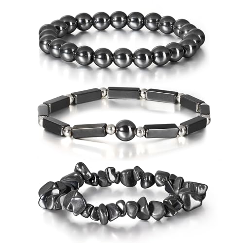 3Pcs Natural Stone Bracelets for Women 8mm Crystal Beaded Bracelets Handmade Stretch Bracelet Healing Crystal Jewelry for Women - style: Hematite