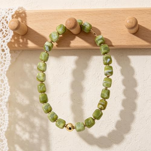 Chunky Beaded Necklace for Women Boho Colorful Statement Choker Necklaces Summer Beach Resin Jewelry Accessories - color: Lime Green