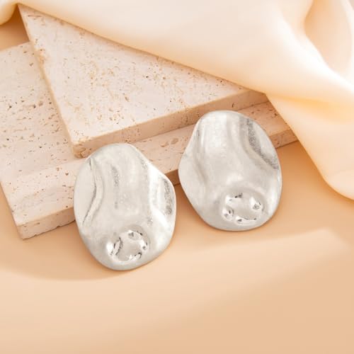 Mixed Metal Statement Earrings for Women Chunky Earrings Big Statement Large Oval Round Pebble Shape Earring Irregular Geometric Drop Dangle Earring Chunky Jewelry - style: 2 - S