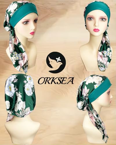 Chemo Headwear for Women Head Scarf Headwraps Silky Soft Turbans for Women Cancer Hats Chemo Beanie Coverings Scarves - color: B Deep Green Pattern