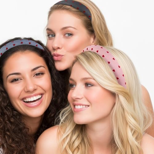 Huachi Valentine's Day Headbands for Women Non Slip Trendy, Heart Headbands for Women’s Hair 1 inch Wide Cute Headband for Girls, Head Bands Elastic Hair Bands Fashion Accessories for Women 4PCS - color: Heart Headband Set