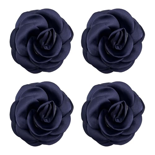 Sanrich Women's Brooches 4pcs Rose Flower Hair Clip Mexican Hair Flowers Clips Hairpin Brooch Tea Party Hats Headpieces (navy blue) - color: navy blue