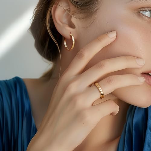 14K Gold Hoop Earrings for Women 14K Gold Earrings for Women Gold Hoop Earring for Womens Hoops Understated Elegance with Smooth Lines Hoops Earring for Womens 20/25/30/35/40/50 mm - size: 25MM