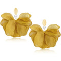 Handmade Fabric Flower Petal Fringe Dangle Drop Earrings Bohemian Floral Tassel Stud Earrings For Women - color: Dark Yellow