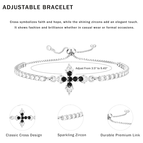 VIBILIA Bracelets for Women, Cross Bracelets for Women Trendy, Dainty Tennis Bracelet, Catholic Gift for Mom Daughter Wife Sister Friend, Communion Gift on Birthday Valentine's Day Easter Mother's Day - color: L. Silver-Black