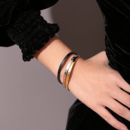 Qitian Islamic Jewelry Gifts for Women Allah Gold Bangles Bracelets Ayatul Kursi Arabic Cuff Bracelet for Women Men Islam Eid Ramadan New Year Gifts - color: K-Black-Thin