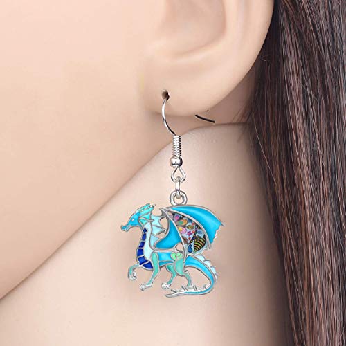 Enamel Alloy Dinosaur Fantasy Dragon Earrings Drop Dangle Unique Animal Jewelry For Women Dragons Gifts - color: Blue