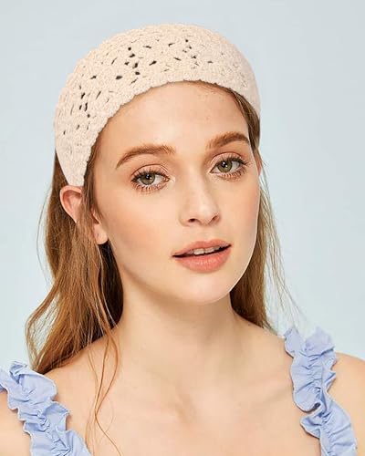 HAIMEIKANG Hippie Hair Bandana Headbands for Women Boho Headband Knit Hair Bands Floral Head Wrap for Women and Girls(Black+Beige+Coffee) - color: Black+Beige+Coffee