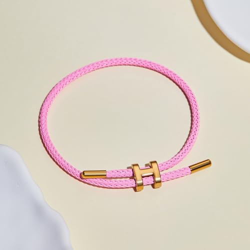 AIMADE Bracelets for Women Adjustable Charm Bracelet, 18k Gold-plated Buckle Design Titanium Steel Wire Rope Women's Gift Jewelry - color: rose-pink