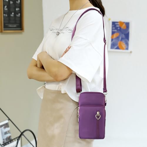 JANKS Small Crossbody Bag for Women - Mini Phone Purses with Crossbody Strap and Wallet - Nylon Arm Bag - color: A-grape Purple
