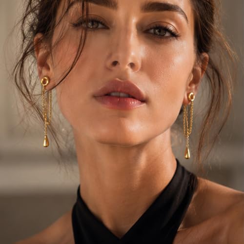 YUJIE Gold Drop Earrings for Women Long Teardrop Dangle Earrings 14K Gold Plated Minimalist Statement Chain Earring Trendy Jewelry - color: gold 69A