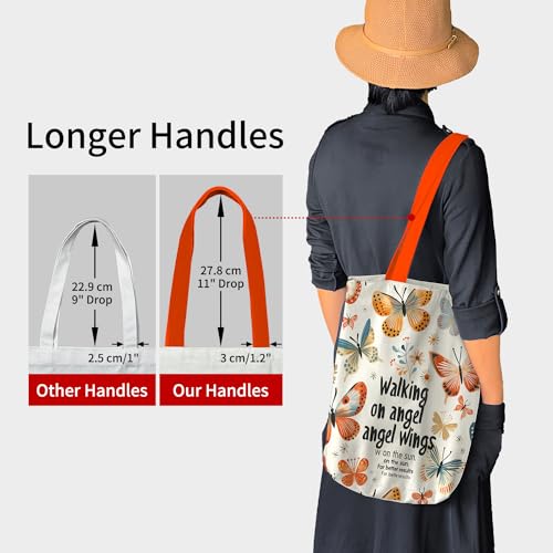 itgowisa Canvas Tote Bag for Women, Tote Bag with Zipper Inner Pocket, Zippered Canvas Bag for Shopping Work Grocery Everyday - style: Butterfly